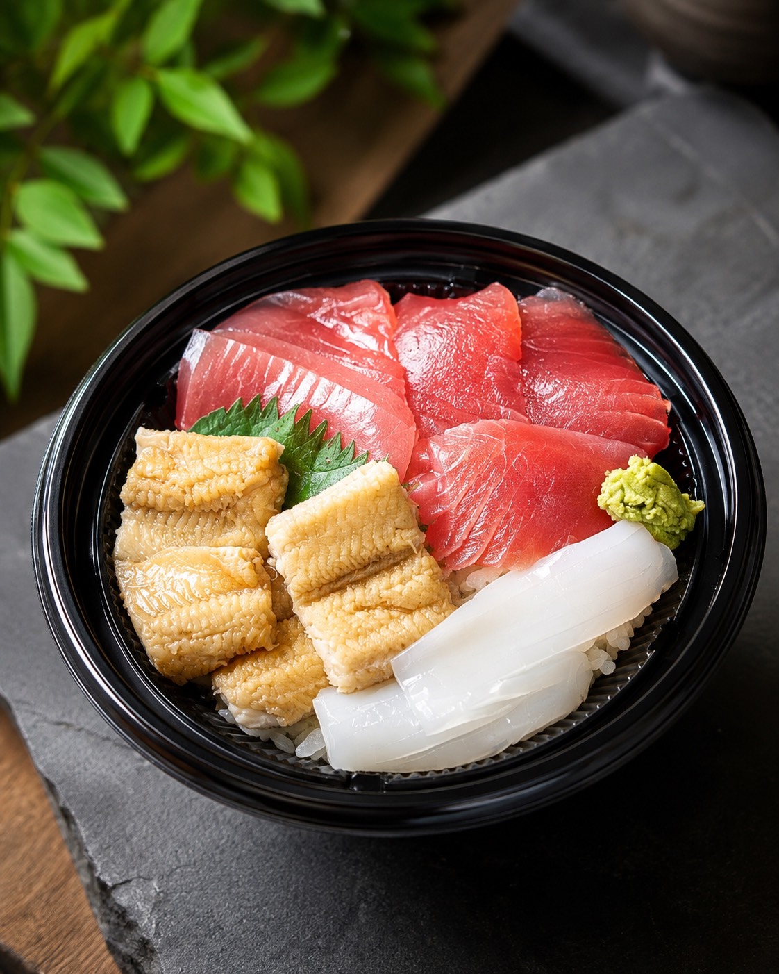 国産煮穴子とまぐろといかの3食丼